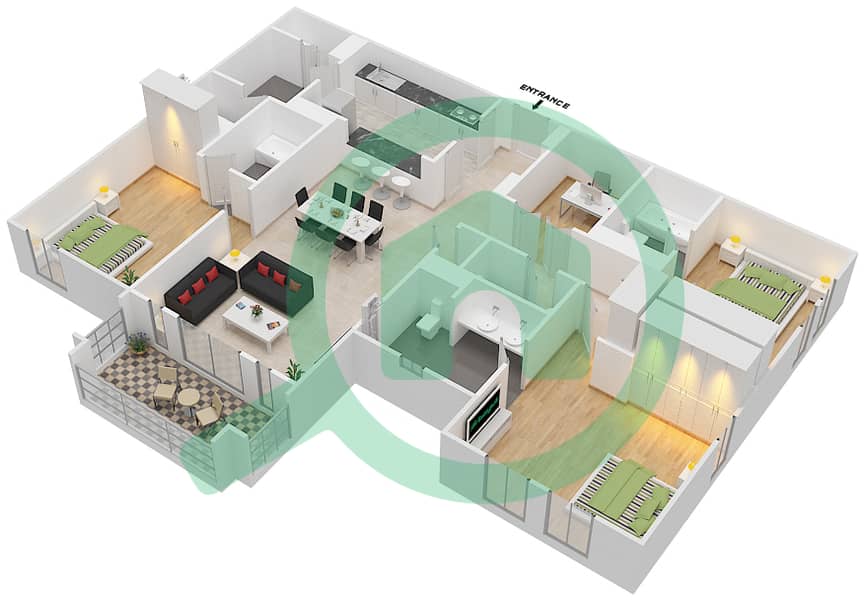 المخططات الطابقية لتصميم الوحدة 2,6 FLOOR 1-3 شقة 3 غرف نوم - يانسون 8 Floor 1-3 interactive3D