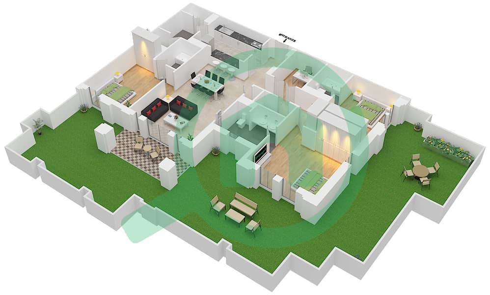 المخططات الطابقية لتصميم الوحدة 2 GROUND FLOOR شقة 3 غرف نوم - يانسون 8 Ground Floor interactive3D