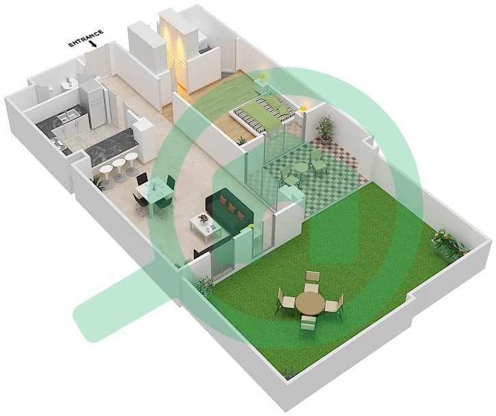 المخططات الطابقية لتصميم الوحدة 4 GROUND FLOOR شقة 1 غرفة نوم - يانسون 8 Ground Floor interactive3D