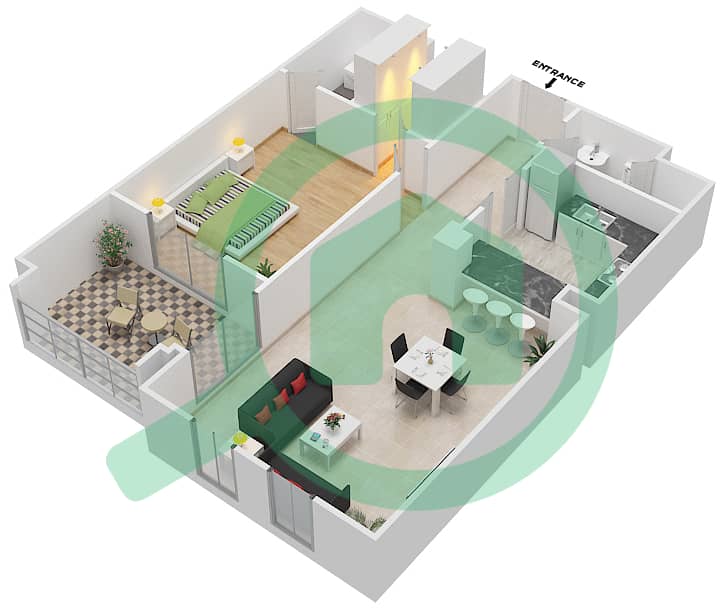 المخططات الطابقية لتصميم الوحدة 5 FLOOR 1-3 شقة 1 غرفة نوم - يانسون 8 Floor 1-3 interactive3D