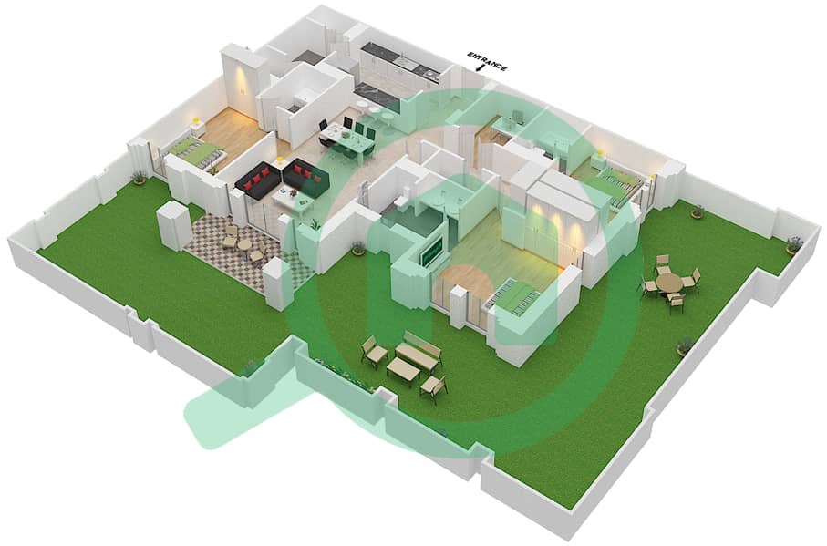 المخططات الطابقية لتصميم الوحدة 6 GROUND FLOOR شقة 3 غرف نوم - يانسون 8 Ground Floor interactive3D