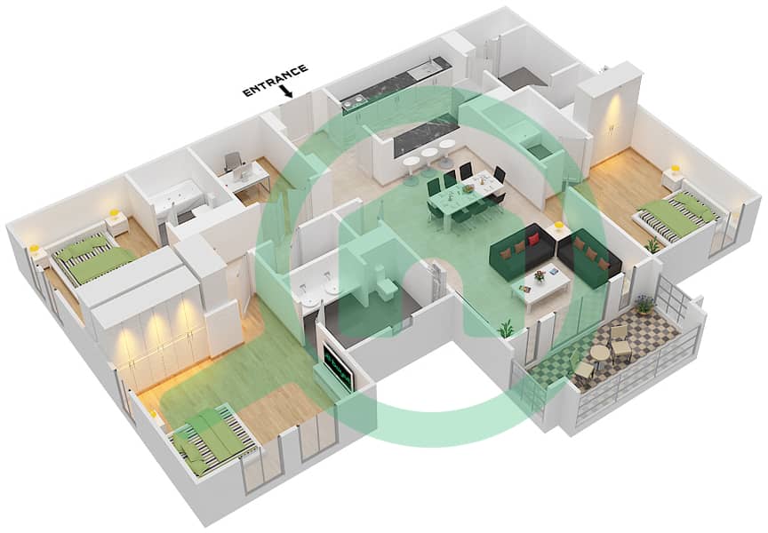 المخططات الطابقية لتصميم الوحدة 3,7 FLOOR 1-3 شقة 3 غرف نوم - يانسون 8 Floor 1-3 interactive3D