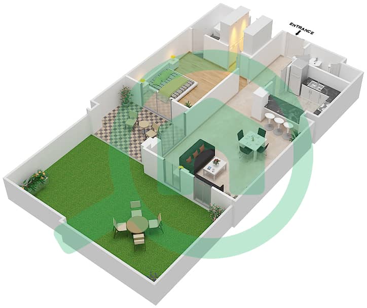 المخططات الطابقية لتصميم الوحدة 5 GROUND FLOOR شقة 1 غرفة نوم - يانسون 8 Ground Floor interactive3D
