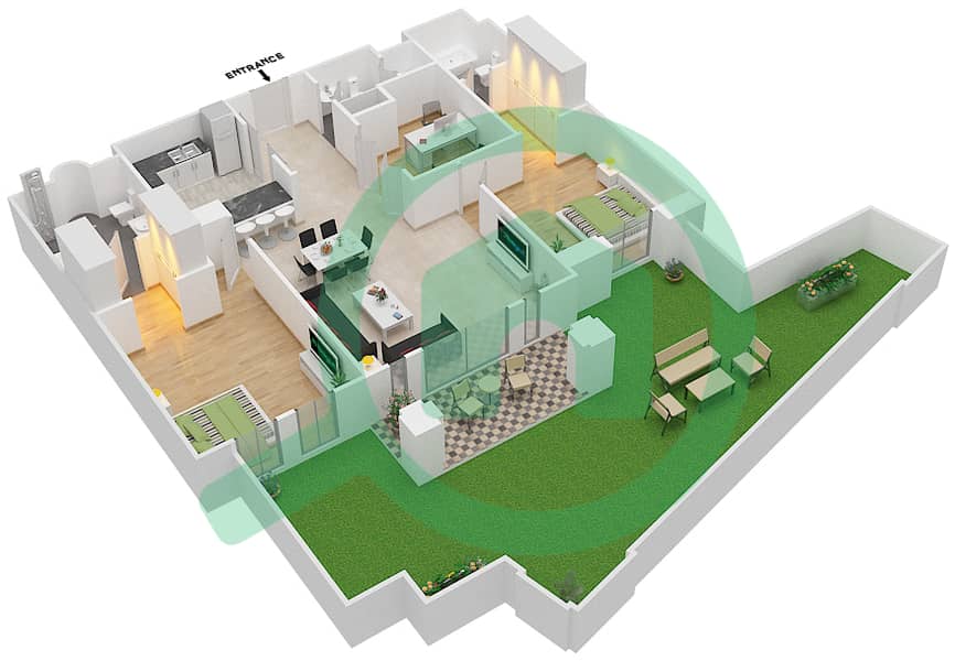 المخططات الطابقية لتصميم الوحدة 8 GROUND FLOOR شقة 2 غرفة نوم - يانسون 8 Ground Floor interactive3D