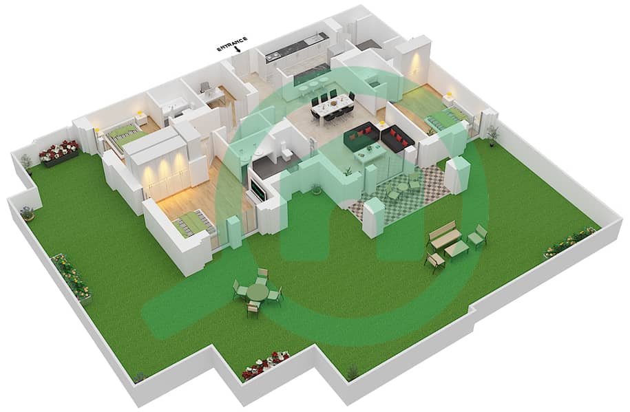المخططات الطابقية لتصميم الوحدة 3 GROUND FLOOR شقة 3 غرف نوم - يانسون 8 Ground Floor interactive3D