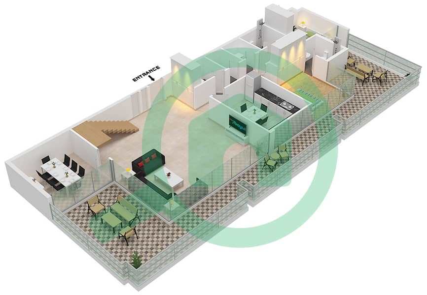 المخططات الطابقية لتصميم النموذج A بنتهاوس 5 غرف نوم - المارية فيستا Lower Floor interactive3D