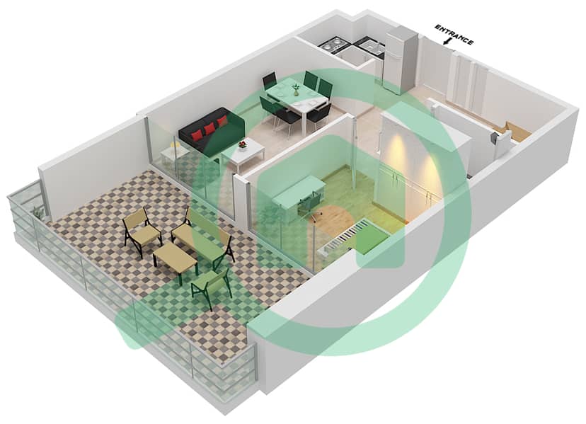المخططات الطابقية لتصميم النموذج DUPLEX A شقة 3 غرف نوم - المارية فيستا Lower Floor interactive3D