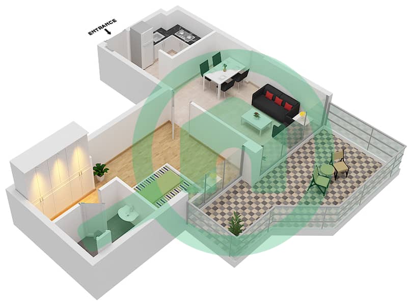 阿尔玛丽亚景致公寓 - 1 卧室公寓类型B戶型图 Floor 1-20 interactive3D