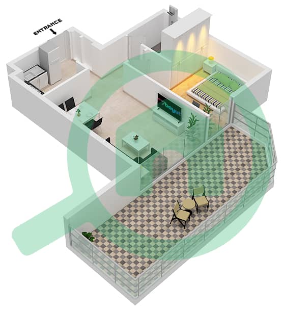 Al Maryah Vista - 1 Bedroom Apartment Type A Floor plan Floor 1-20 interactive3D