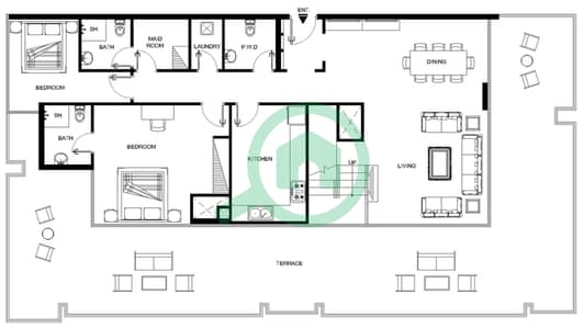المخططات الطابقية لتصميم النموذج B شقة 5 غرف نوم - المارية فيستا