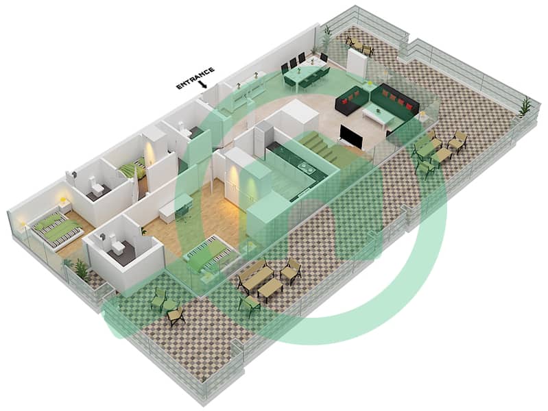 المخططات الطابقية لتصميم النموذج B شقة 5 غرف نوم - المارية فيستا Lower Floor interactive3D
