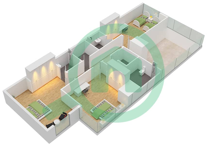 المخططات الطابقية لتصميم النموذج B شقة 5 غرف نوم - المارية فيستا Upper Floor interactive3D
