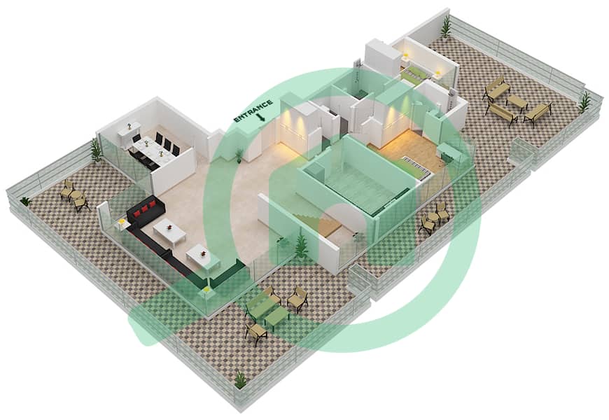 المخططات الطابقية لتصميم النموذج C شقة 5 غرف نوم - المارية فيستا Lower Floor interactive3D