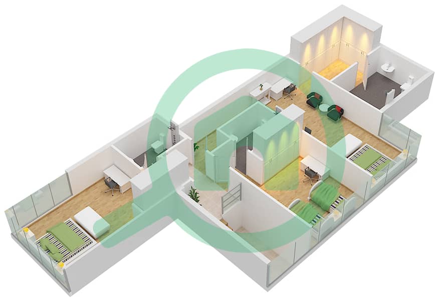 Al Maryah Vista - 5 Bedroom Apartment Type C Floor plan Upper Floor interactive3D