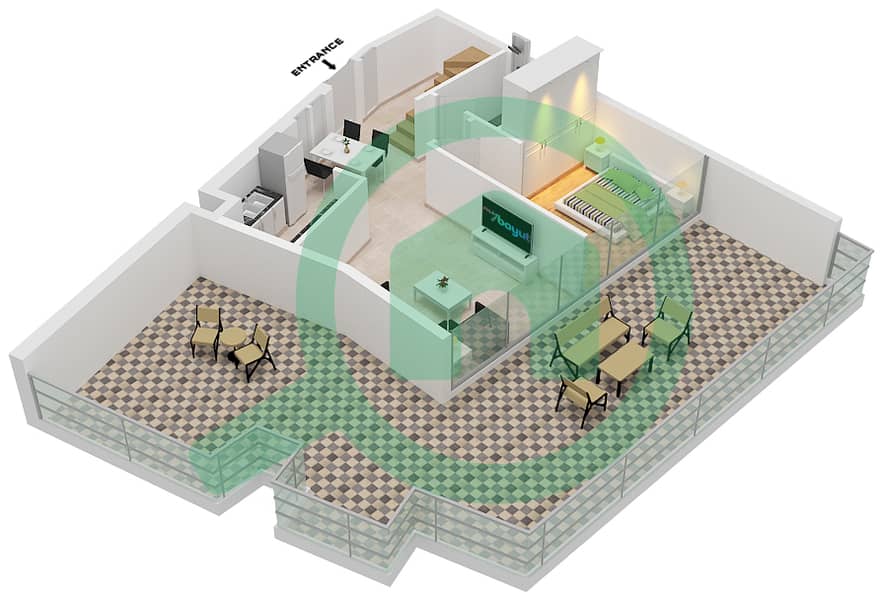 阿尔玛丽亚景致公寓 - 3 卧室公寓类型B戶型图 Lower Floor interactive3D