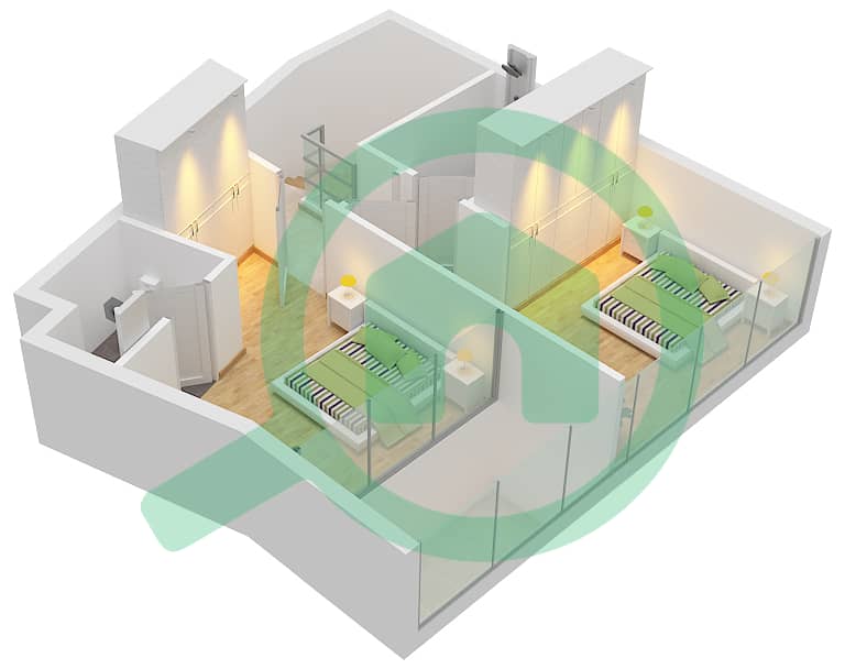 المخططات الطابقية لتصميم النموذج B شقة 3 غرف نوم - المارية فيستا Upper Floor interactive3D