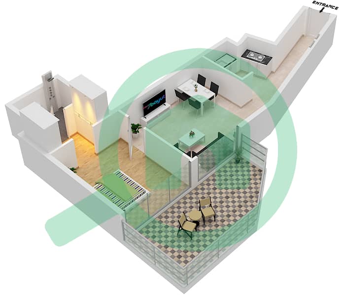 Al Maryah Vista - 1 Bedroom Apartment Type C Floor plan Floor 1-20 interactive3D
