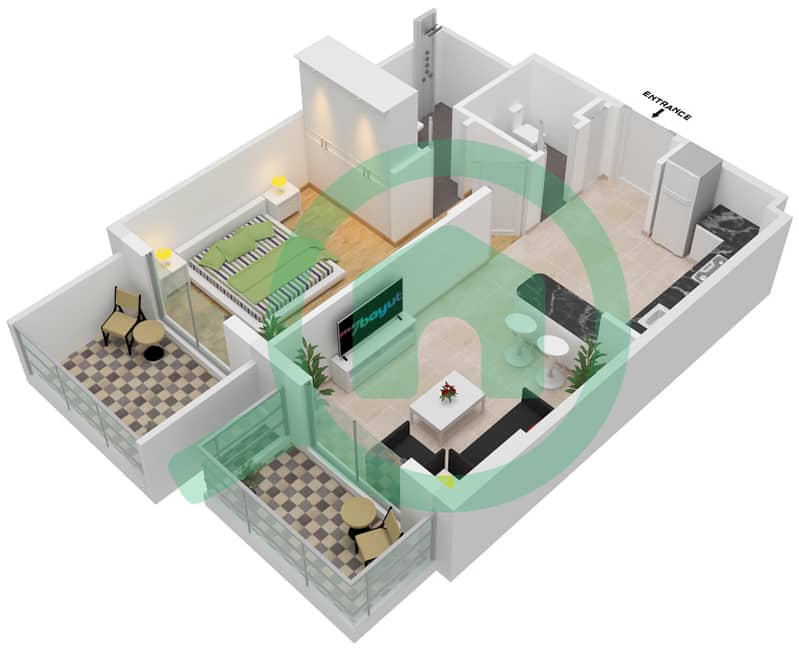 宾格蒂玫瑰公寓 - 1 卧室公寓类型A戶型图 interactive3D