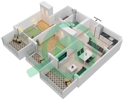 المخططات الطابقية لتصميم النموذج C شقة 2 غرفة نوم - بن غاطي روز