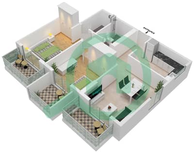 المخططات الطابقية لتصميم النموذج D شقة 2 غرفة نوم - بن غاطي روز