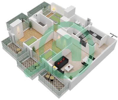 المخططات الطابقية لتصميم النموذج E شقة 3 غرف نوم - بن غاطي روز