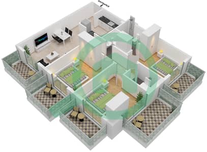 Binghatti Rose - 3 Bedroom Apartment Type F Floor plan