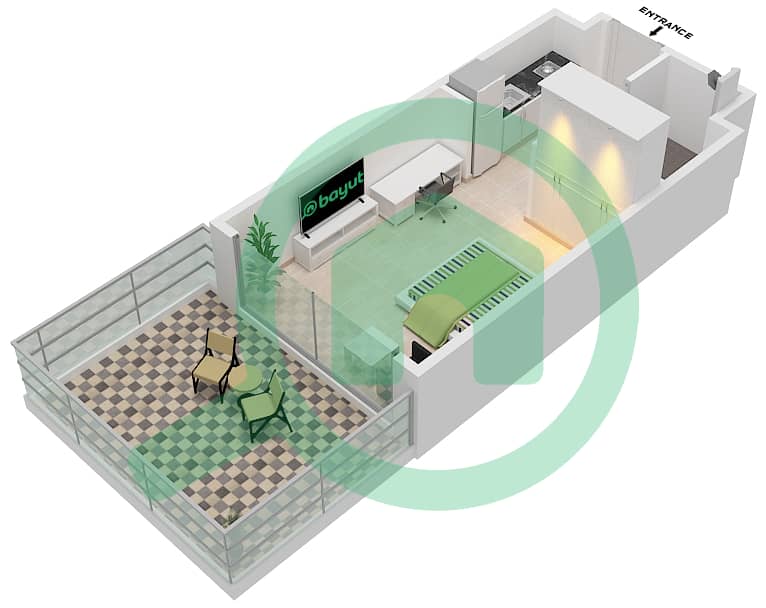 المخططات الطابقية لتصميم النموذج C شقة استوديو - كريك فيوز من عزيزي interactive3D