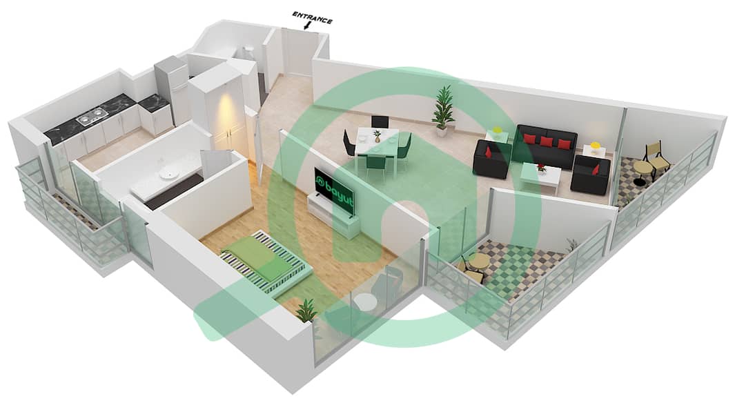المخططات الطابقية لتصميم الوحدة 17 FLOOR 3,16-20 شقة 1 غرفة نوم - داماك ميزون بريفيه Floor 3,16-20 interactive3D