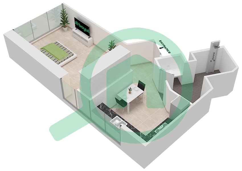 المخططات الطابقية لتصميم الوحدة 1 FLOOR 4,12 شقة استوديو - داماك ميزون بريفيه Floor 4,12 interactive3D