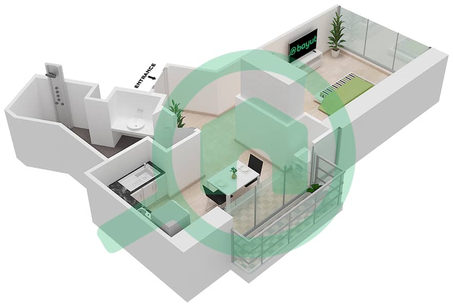 المخططات الطابقية لتصميم الوحدة 17A FLOOR 4,27 شقة استوديو - داماك ميزون بريفيه Floor 4,27 interactive3D