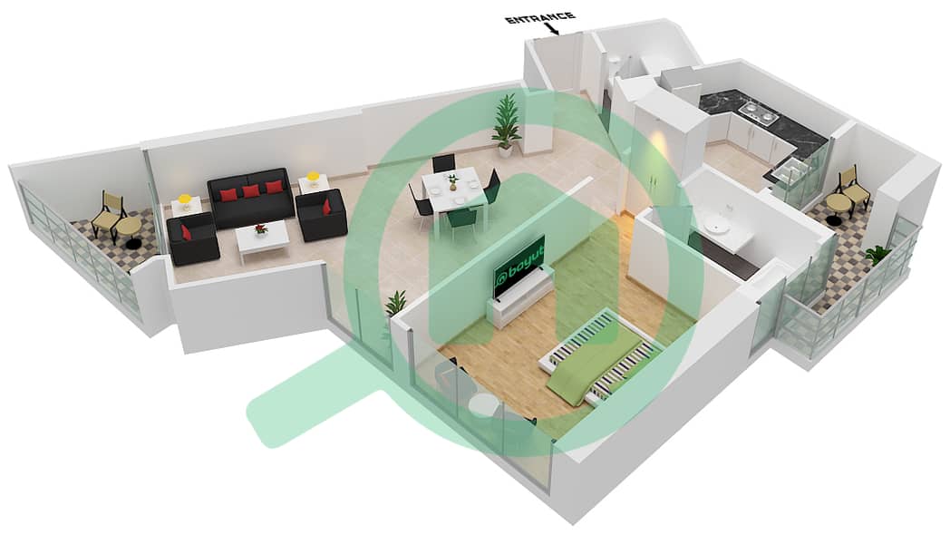 المخططات الطابقية لتصميم الوحدة 1 FLOOR 5-8,21-24 شقة 1 غرفة نوم - داماك ميزون بريفيه Floor 5-8,21-24 interactive3D