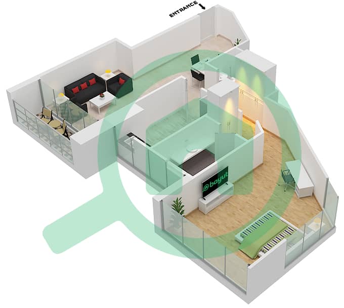 DAMAC Maison Prive - 1 Bedroom Apartment Unit 9 FLOOR 5-8,23-24 Floor plan Floor 5-8,23-24 interactive3D