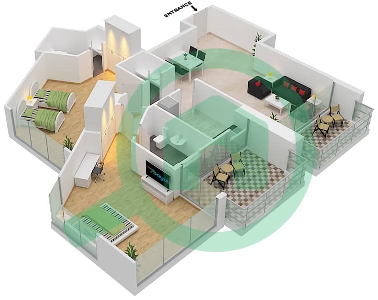 达马克奢华之家 - 2 卧室公寓单位10 FLOOR 5-8,23-24戶型图 Floor 5-8,23-24 interactive3D