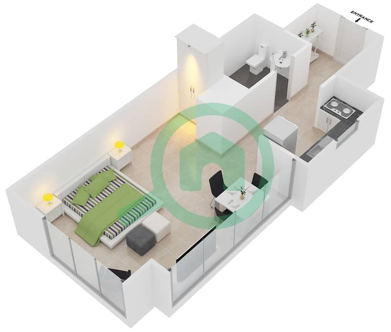 Al Maha Tower - Studio Residential Type/unit C Floor plan Floor 4 interactive3D