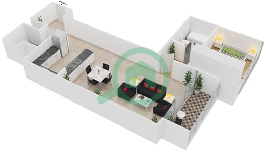 Al Maha Tower - 1 Bedroom Apartment Type/unit F Floor plan