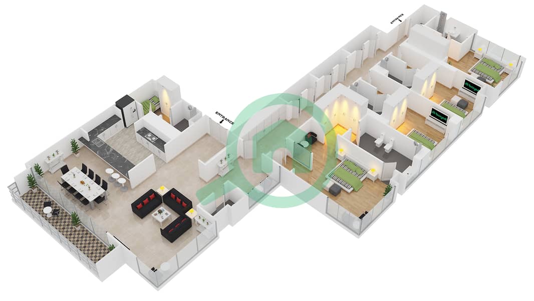 Al Maha Tower - 4 Bedroom Apartment Type/unit H Floor plan Floor 41-43 interactive3D