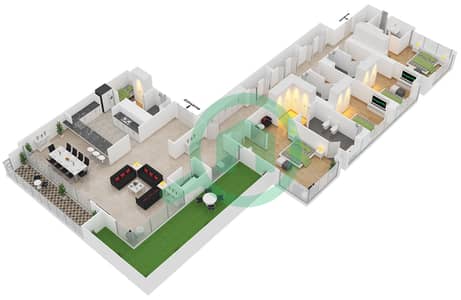Al Maha Tower - 4 Bedroom Apartment Type/unit G Floor plan