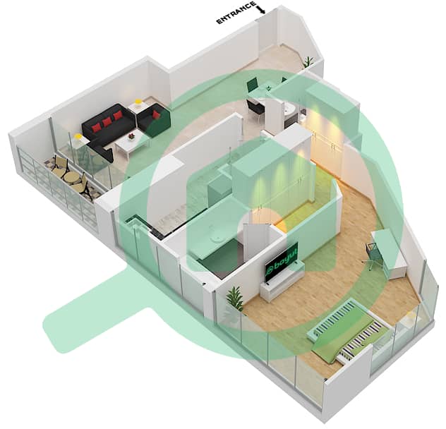 المخططات الطابقية لتصميم الوحدة 9 FLOOR 9,10,12,25,26 شقة 1 غرفة نوم - داماك ميزون بريفيه Floor 9,10,12,25,26 interactive3D