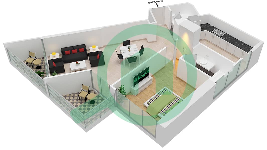 المخططات الطابقية لتصميم الوحدة 1 FLOOR 10,25 شقة 1 غرفة نوم - داماك ميزون بريفيه Floor 10,25 interactive3D