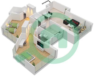 المخططات الطابقية لتصميم الوحدة 10 FLOOR 21,22 شقة 2 غرفة نوم - داماك ميزون بريفيه