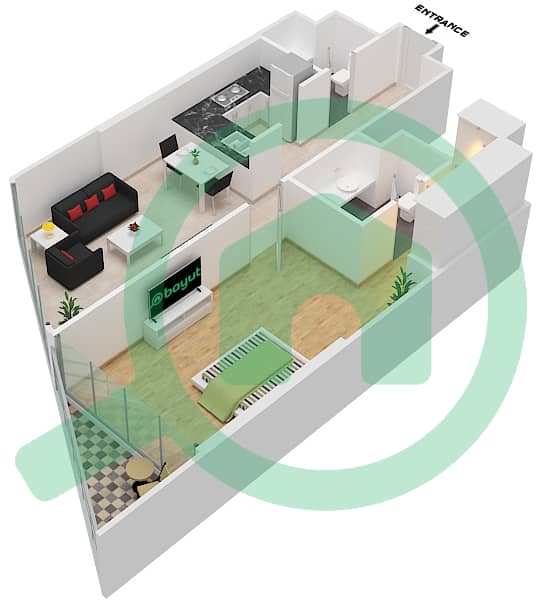 المخططات الطابقية لتصميم الوحدة 9 FLOOR 28-32 شقة 1 غرفة نوم - داماك ميزون بريفيه Floor 28-32 interactive3D