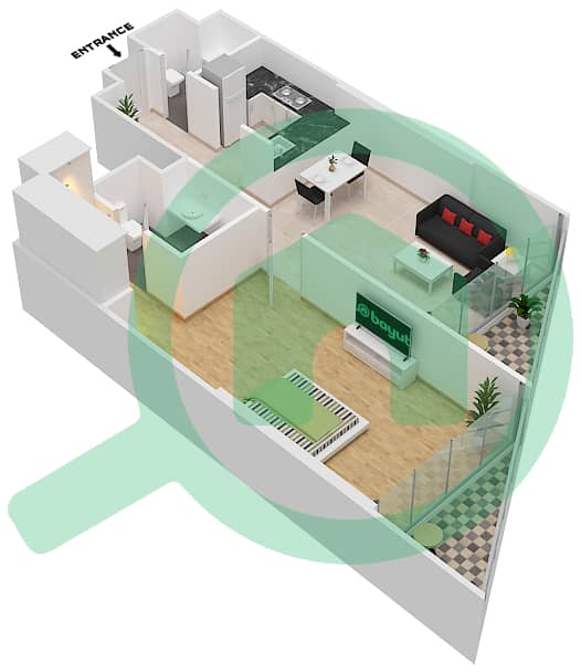 المخططات الطابقية لتصميم الوحدة 2 FLOOR 29 شقة 1 غرفة نوم - داماك ميزون بريفيه Floor 29 interactive3D