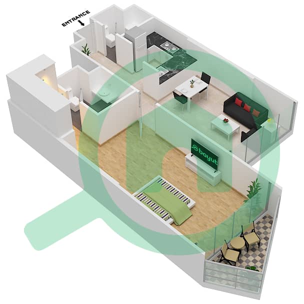 المخططات الطابقية لتصميم الوحدة 3 FLOOR 29 شقة 1 غرفة نوم - داماك ميزون بريفيه Floor 29 interactive3D