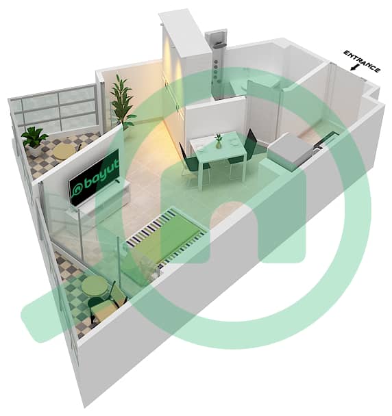 المخططات الطابقية لتصميم الوحدة 10 FLOOR 29-32 شقة استوديو - داماك ميزون بريفيه Floor 29-32 interactive3D