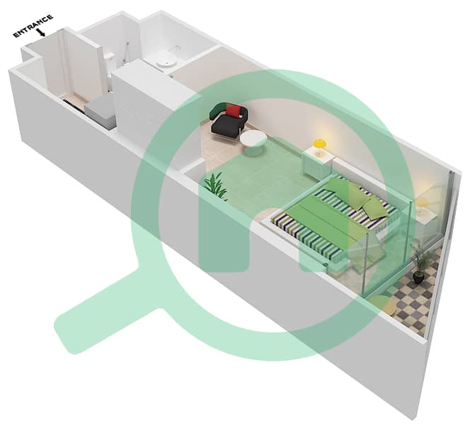达马克奢华之家 - 单身公寓单位2A戶型图 Floor 32 interactive3D