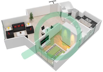 المخططات الطابقية لتصميم الوحدة 1 FLOOR 1 شقة 1 غرفة نوم - داماك ميزون بريفيه