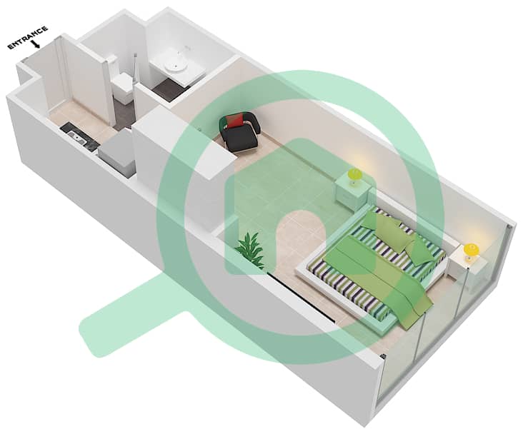 المخططات الطابقية لتصميم الوحدة 2 FLOOR 1 شقة استوديو - داماك ميزون بريفيه Floor 1 interactive3D