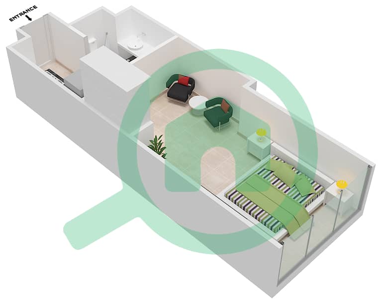 达马克奢华之家 - 单身公寓单位5 FLOOR 1戶型图 Floor 1 interactive3D