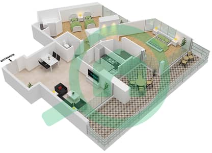 المخططات الطابقية لتصميم الوحدة 7 FLOOR 1 شقة 2 غرفة نوم - داماك ميزون بريفيه