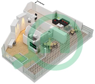 المخططات الطابقية لتصميم الوحدة 8 FLOOR 1 شقة 1 غرفة نوم - داماك ميزون بريفيه